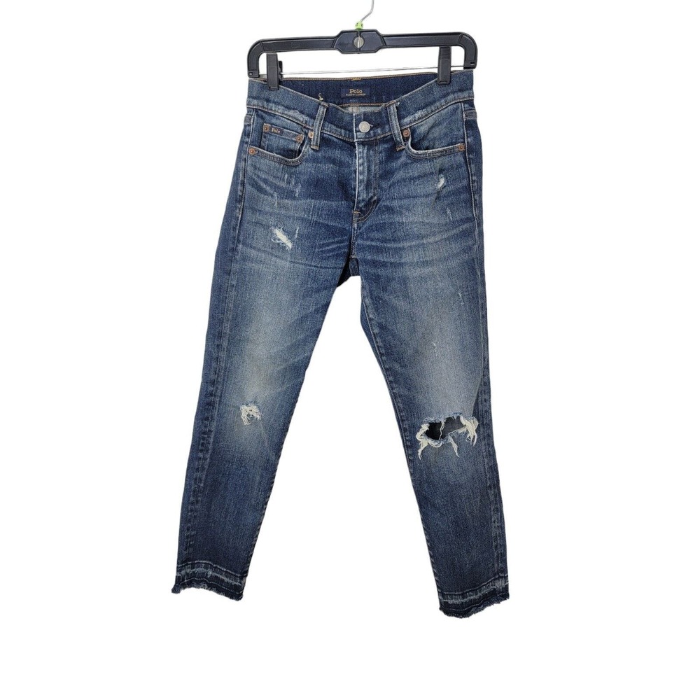 Polo Ralph Lauren The Tompkins Skinny Crop Blue Distressed Jeans Size 27